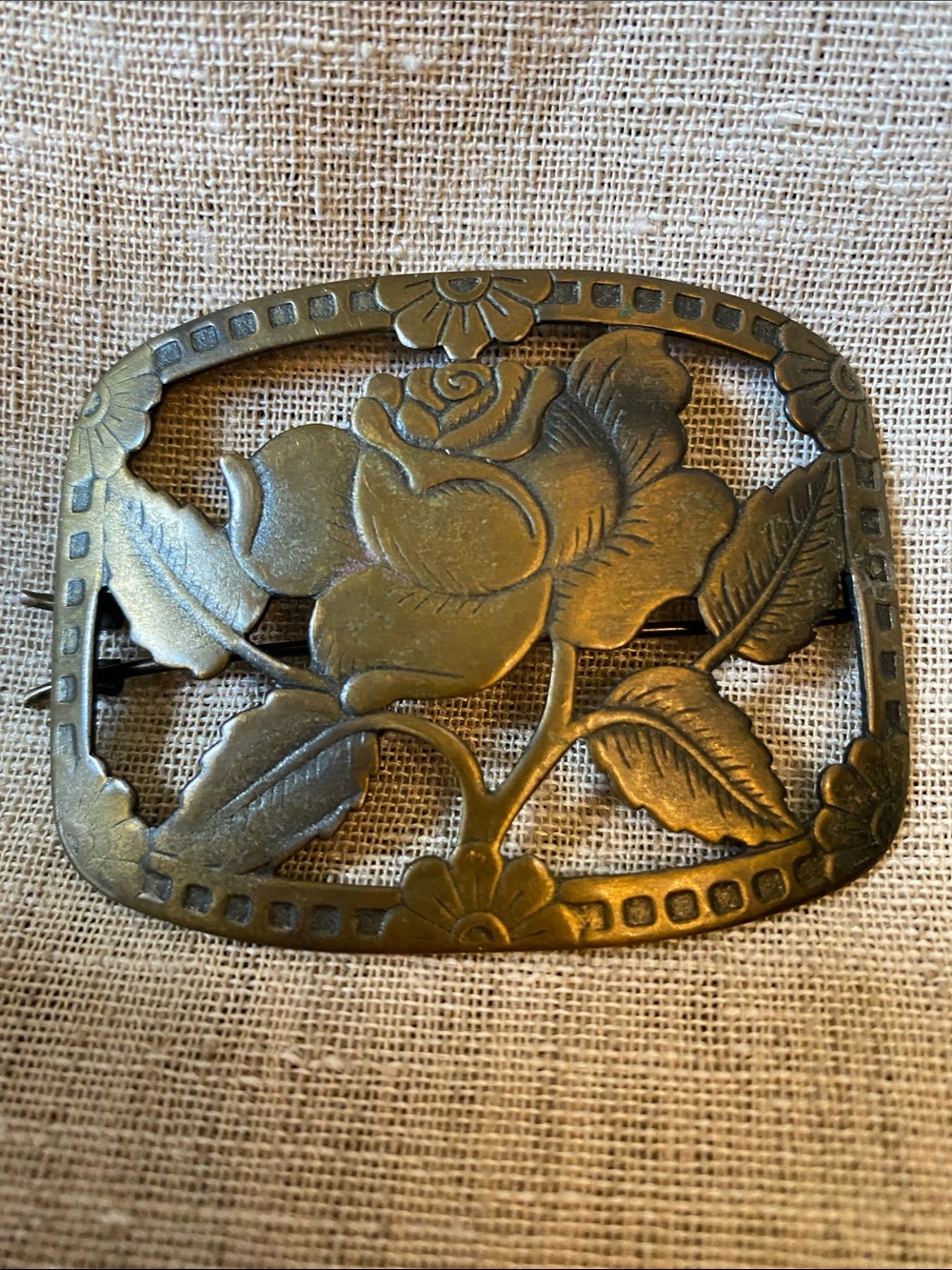 Vintage metal hair Barrette openwork die-cut Rose mid 20th century